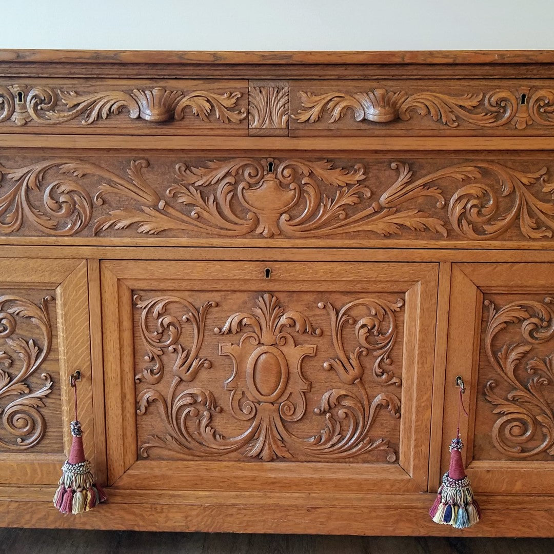 Hand Carved Buffet + Wall Mirror