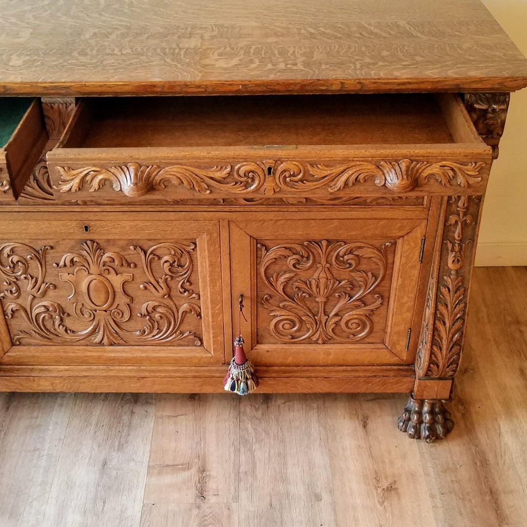 Hand Carved Buffet + Wall Mirror