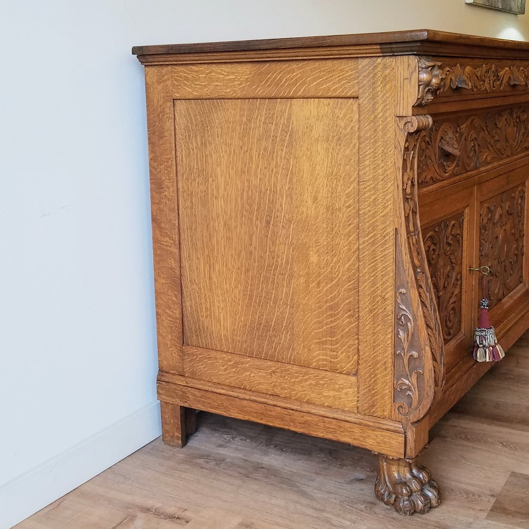 Hand Carved Buffet + Wall Mirror