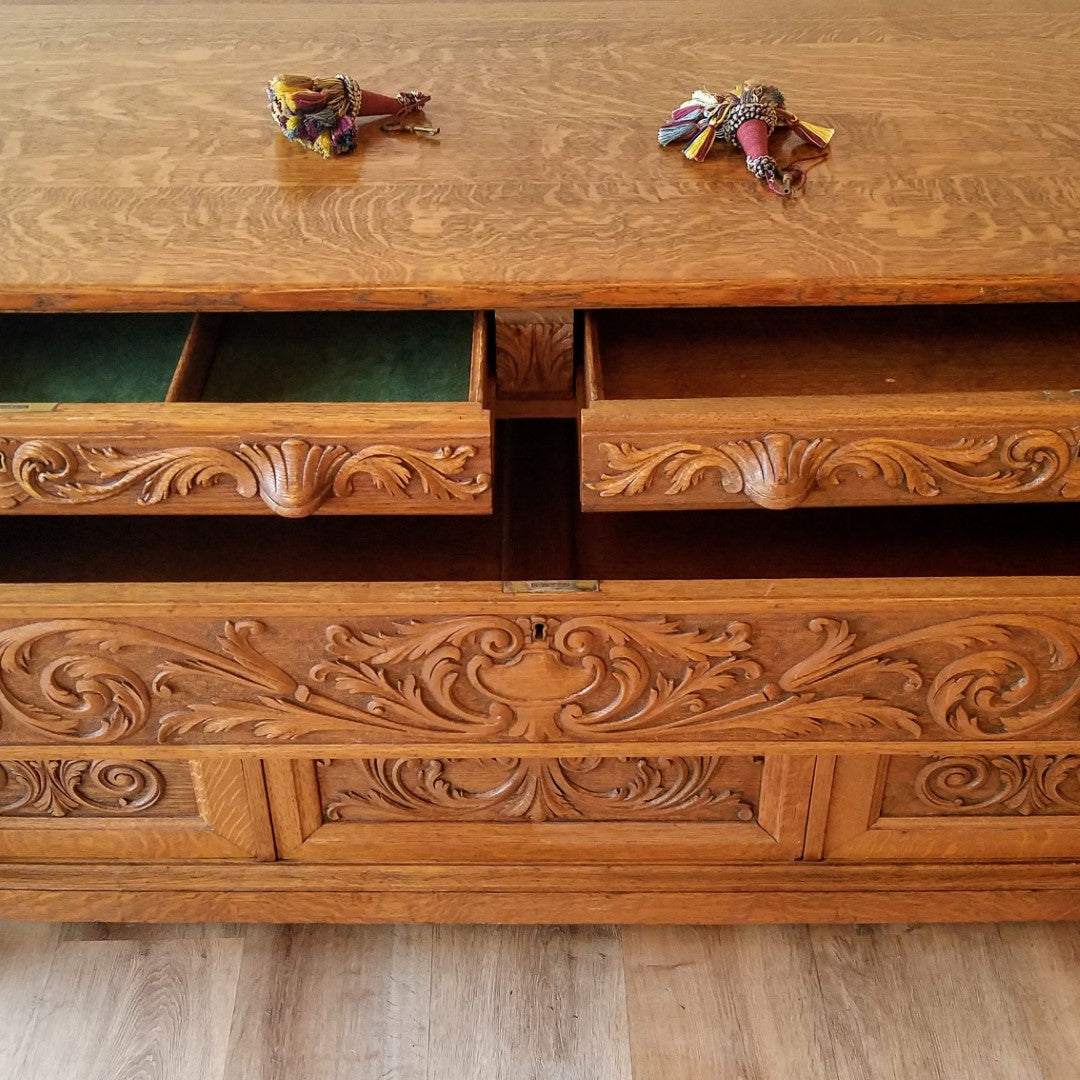 Hand Carved Buffet + Wall Mirror