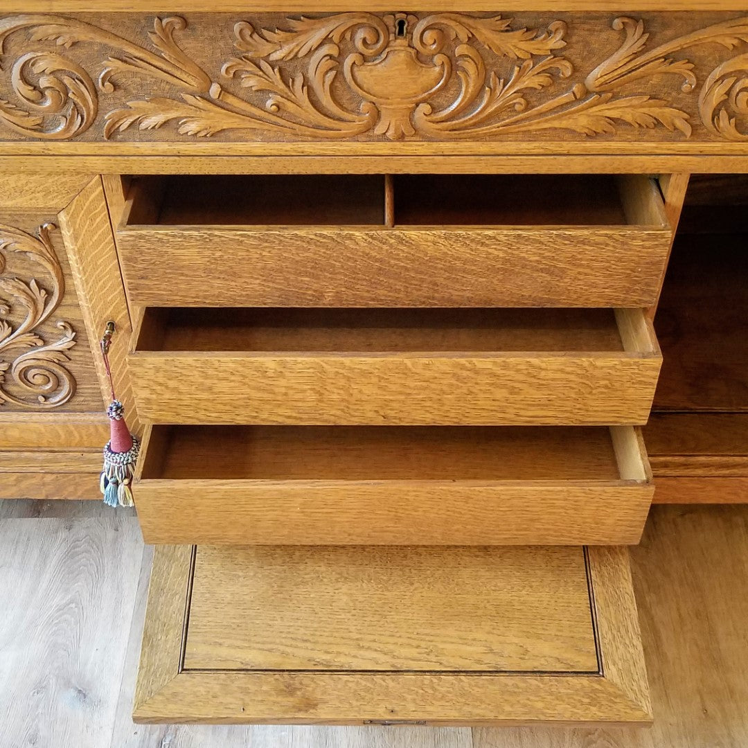 Hand Carved Buffet + Wall Mirror