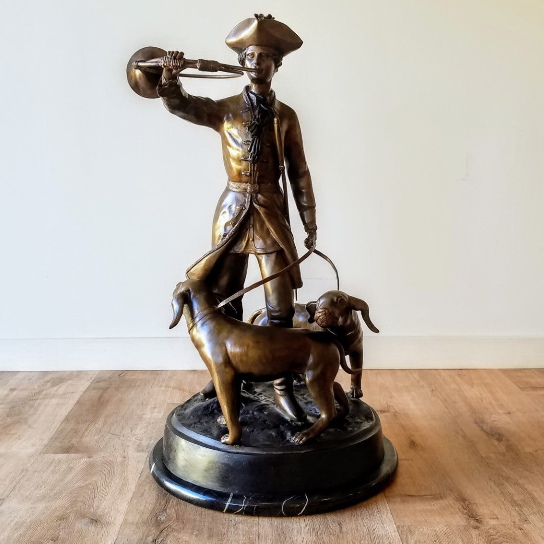 H. F. Moreau & P. Lecourtier Piqueur Au Relais Bronze Sculpture