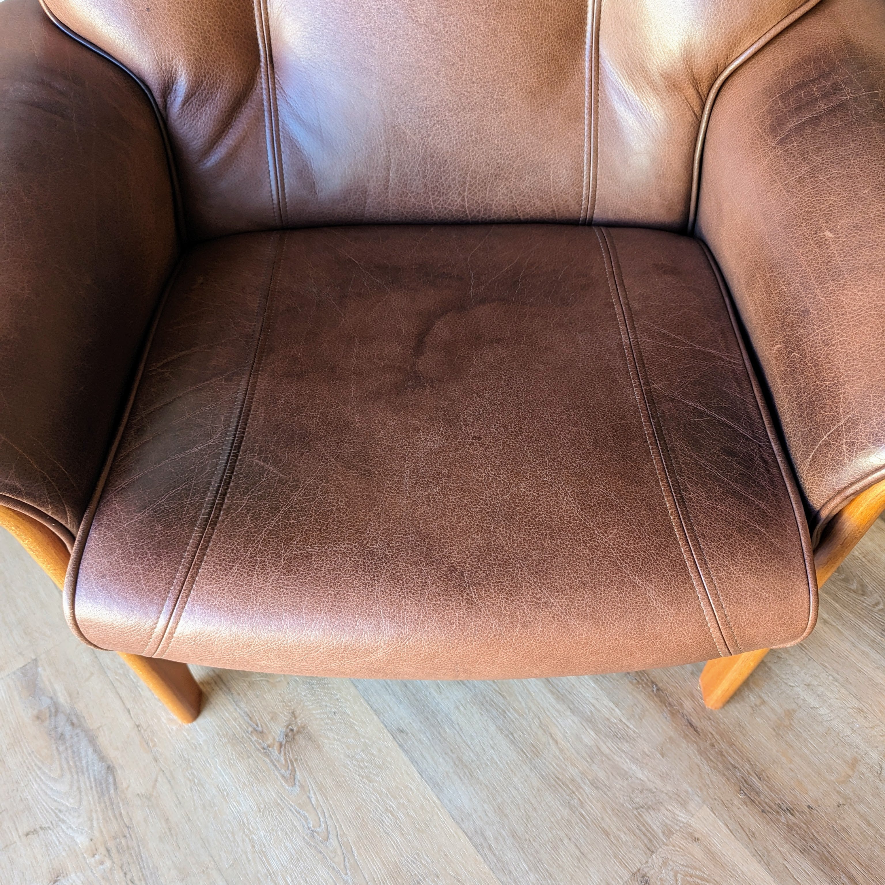 Danish Modern Leather Recliner + Ottoman