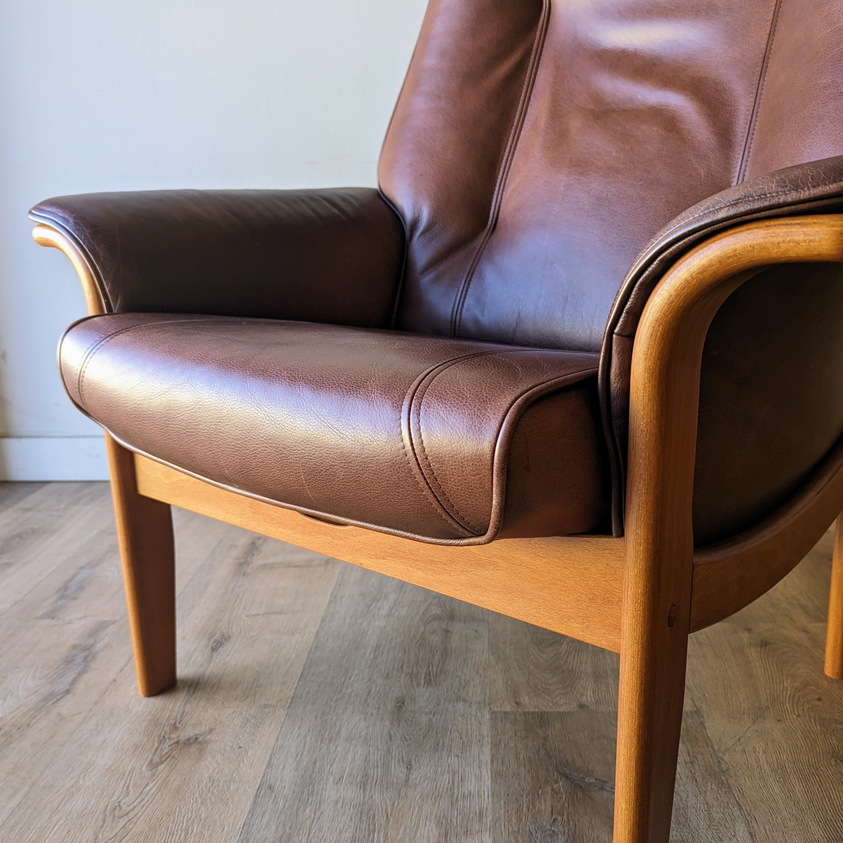 Danish Modern Leather Recliner + Ottoman