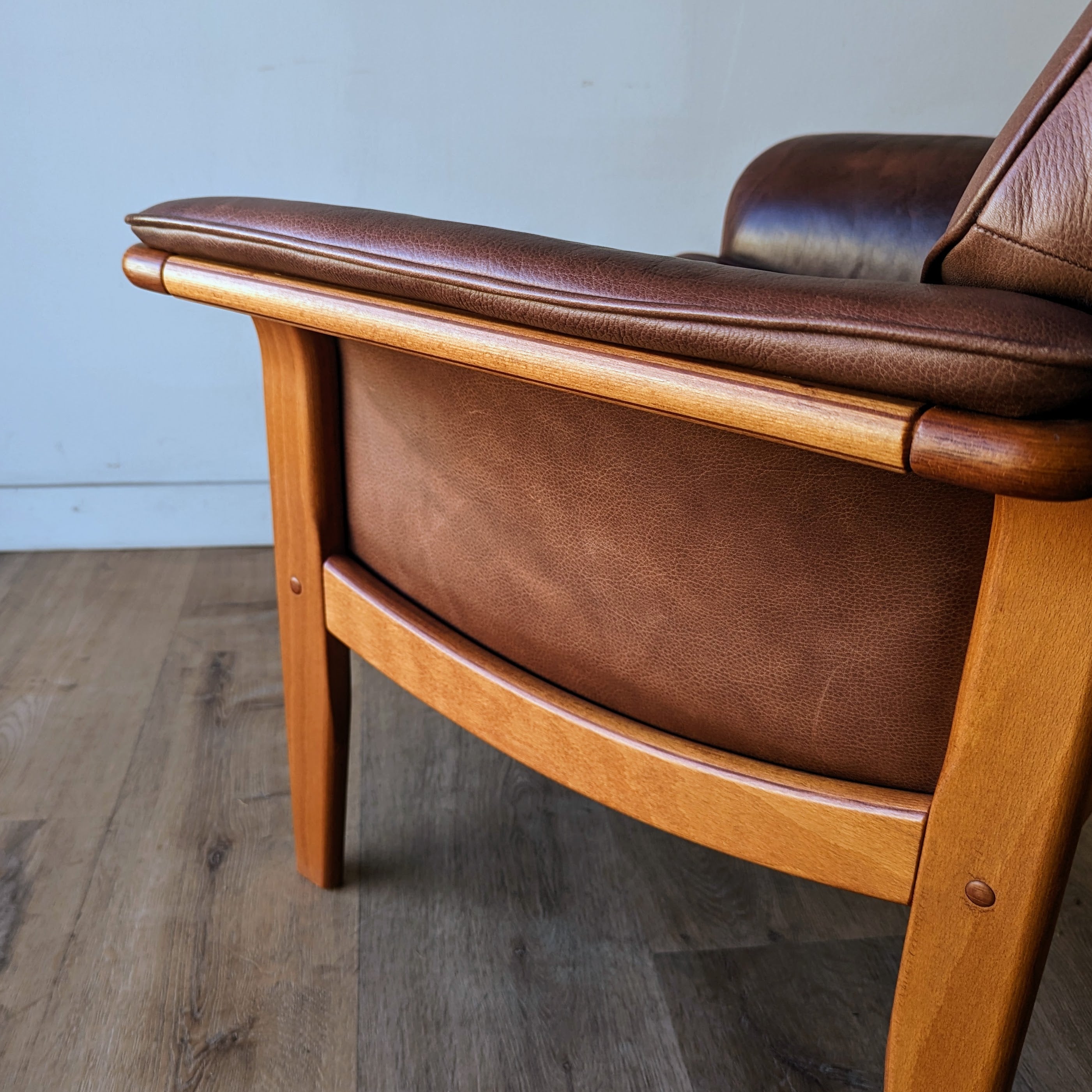 Danish Modern Leather Recliner + Ottoman