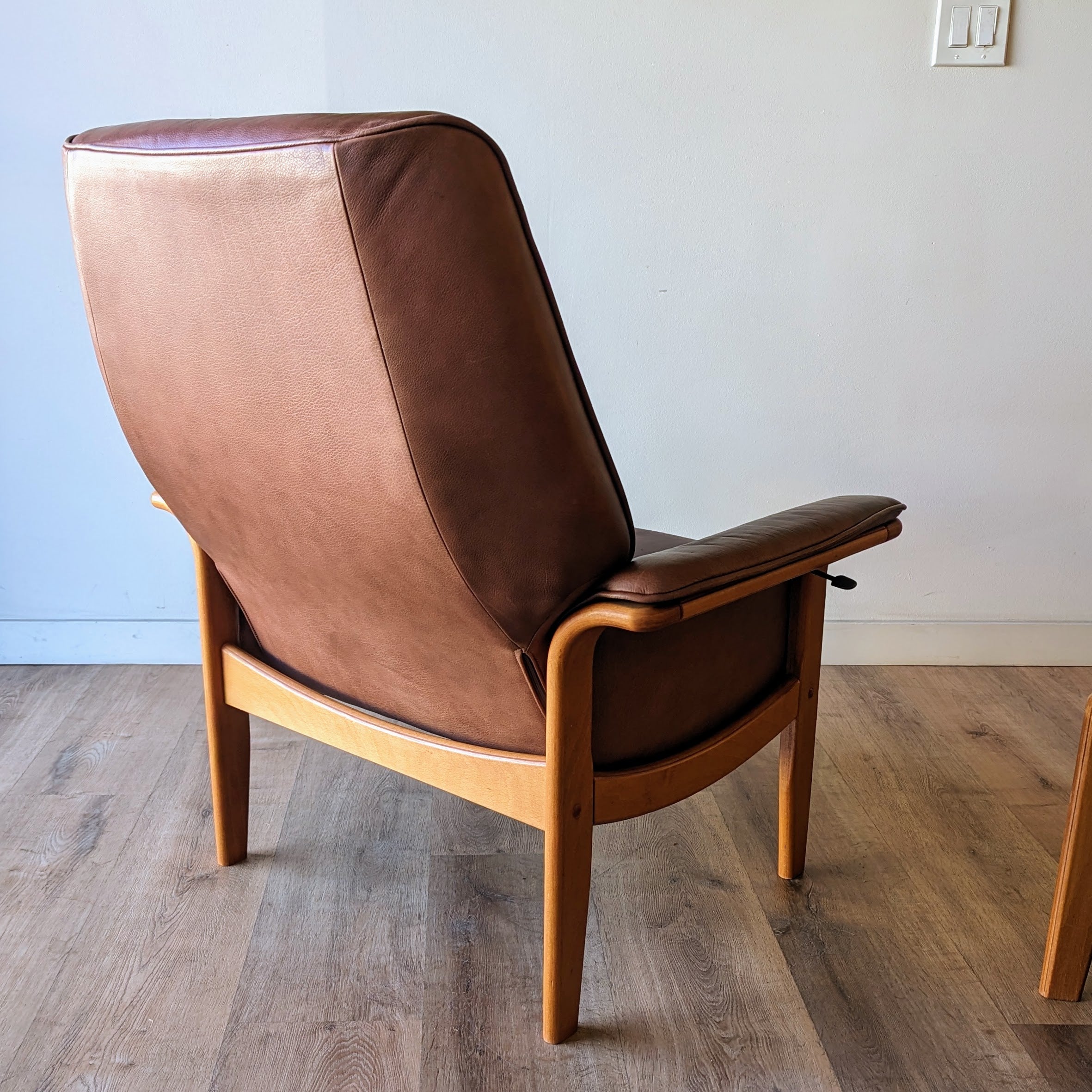 Danish Modern Leather Recliner + Ottoman