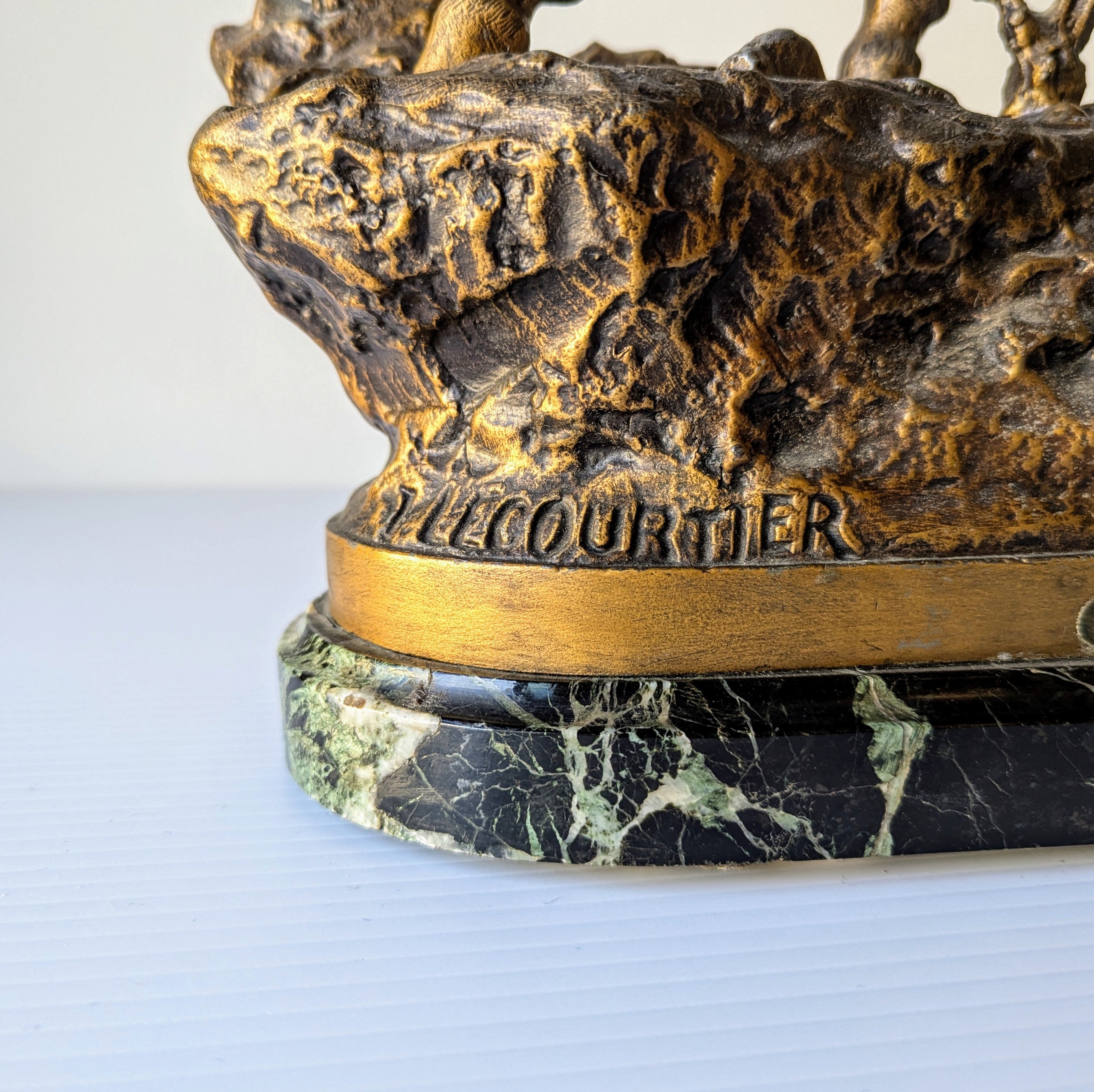 P. Lecourtier 'Cerf Aux Abois' Sculpture