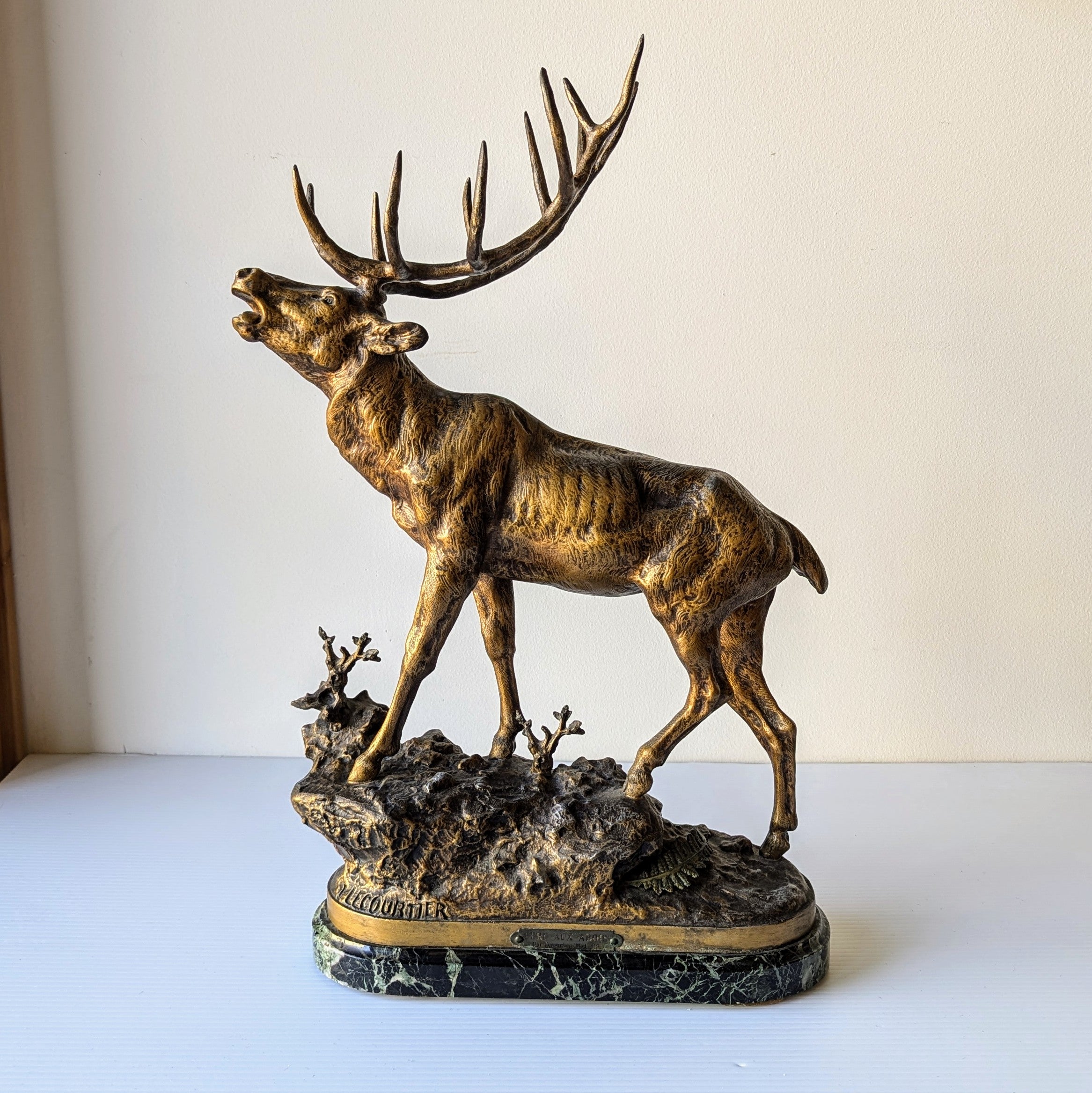 P. Lecourtier 'Cerf Aux Abois' Sculpture