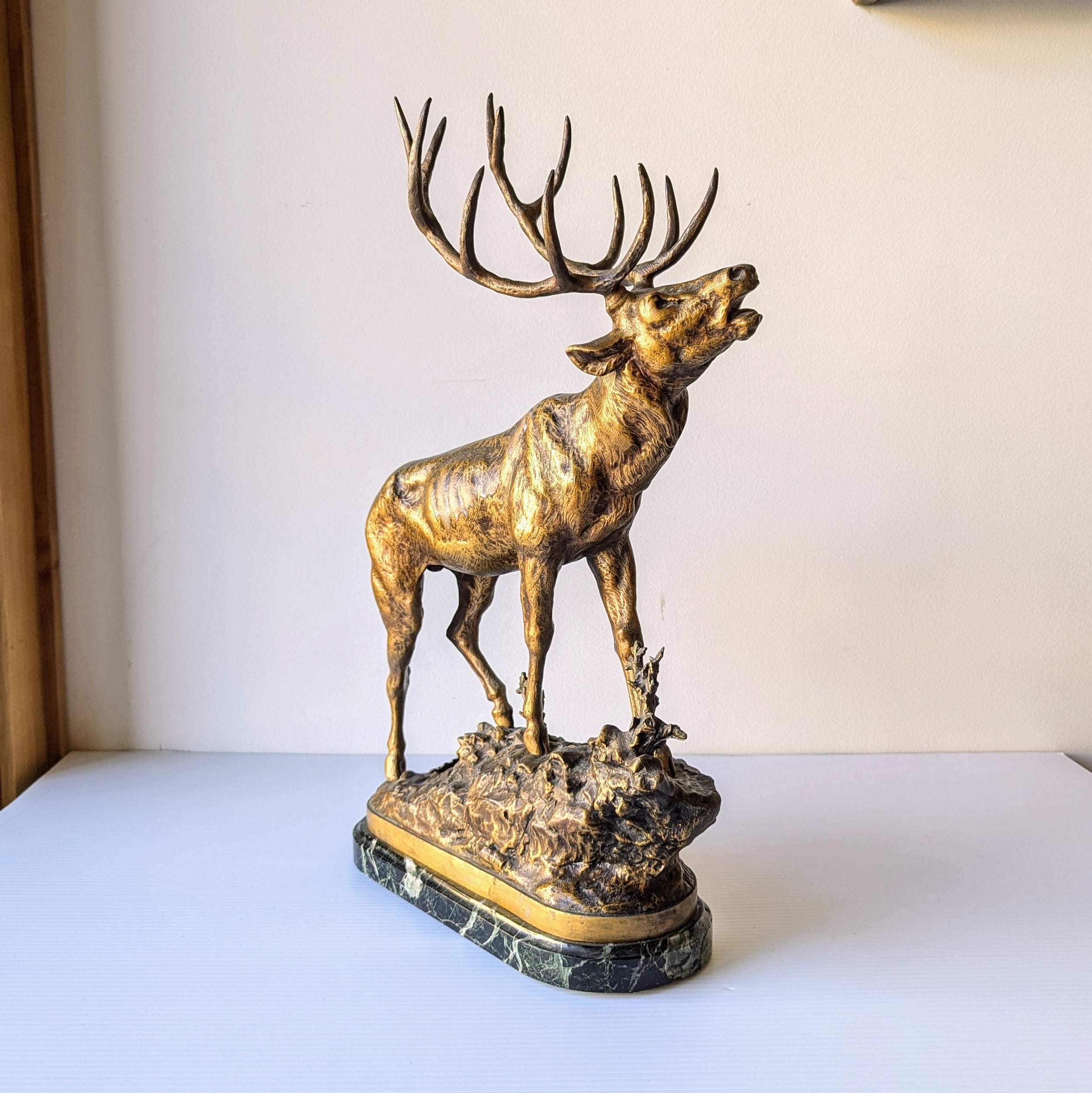 P. Lecourtier 'Cerf Aux Abois' Sculpture