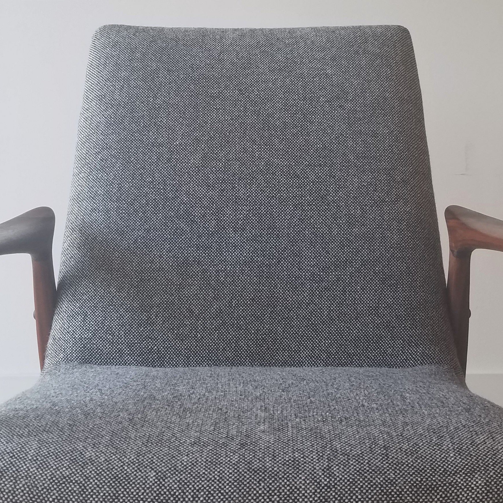 Detail view of Danish Mid-Century Modern Arne Hovmand-Olsen Easy Lounge Chair (model 240) in Seattle, Washington.