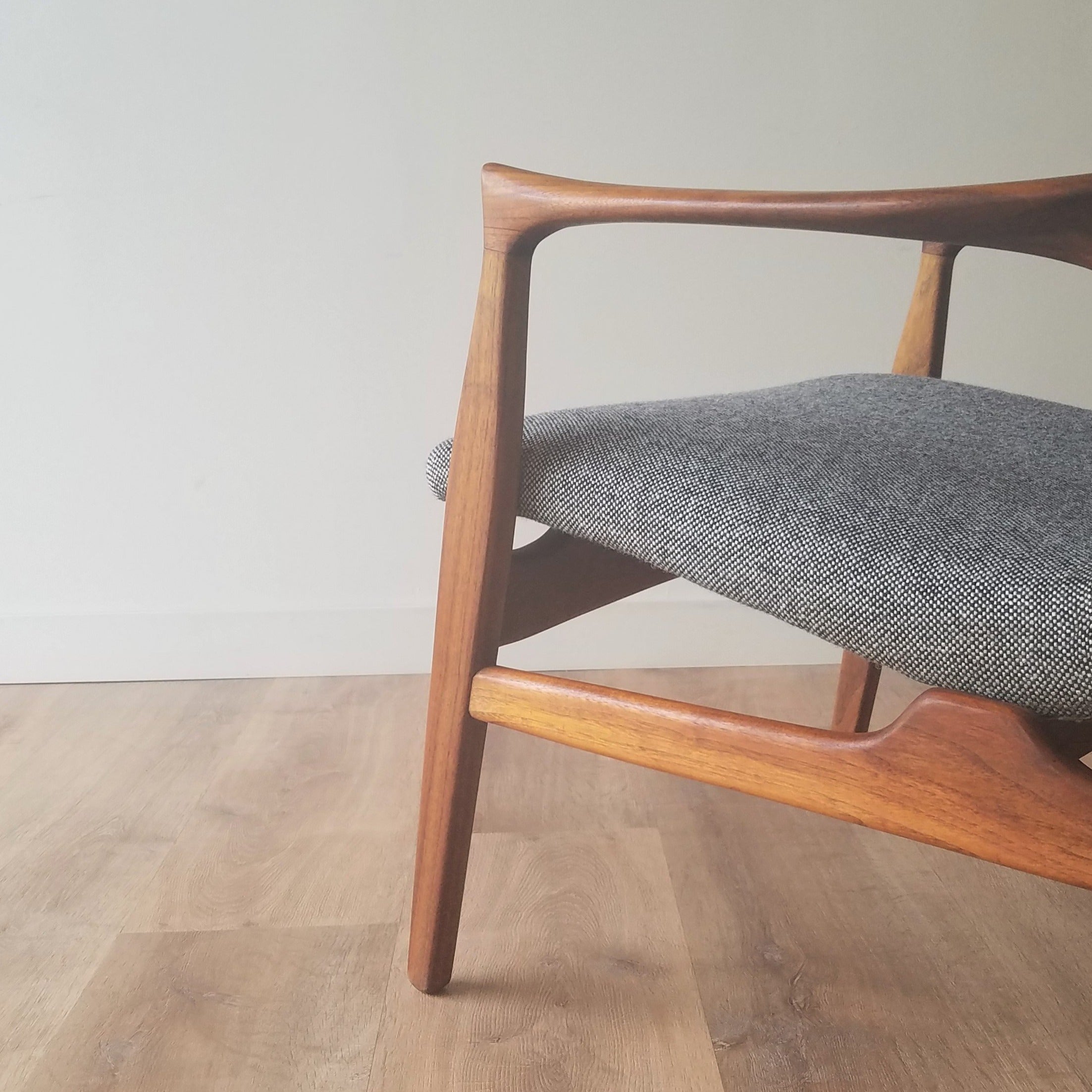 Detail View of Danish Mid-Century Modern Arne Hovmand-Olsen Easy Lounge Chair (model 240) in Seattle, Washington.