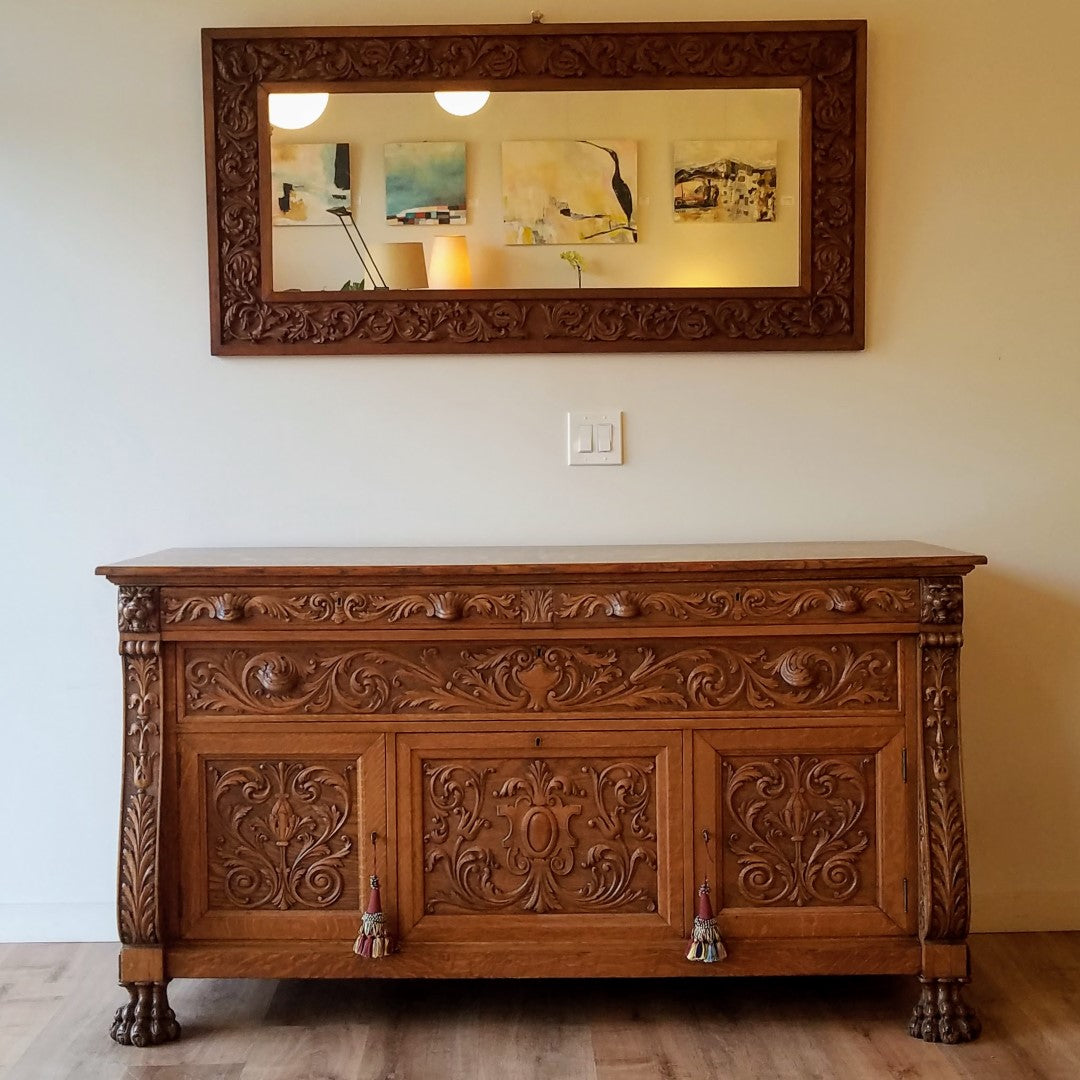 Hand Carved Buffet + Wall Mirror