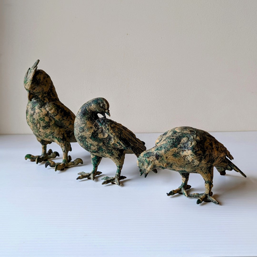 Vintage Japanese Bronze Birds, Set of 3