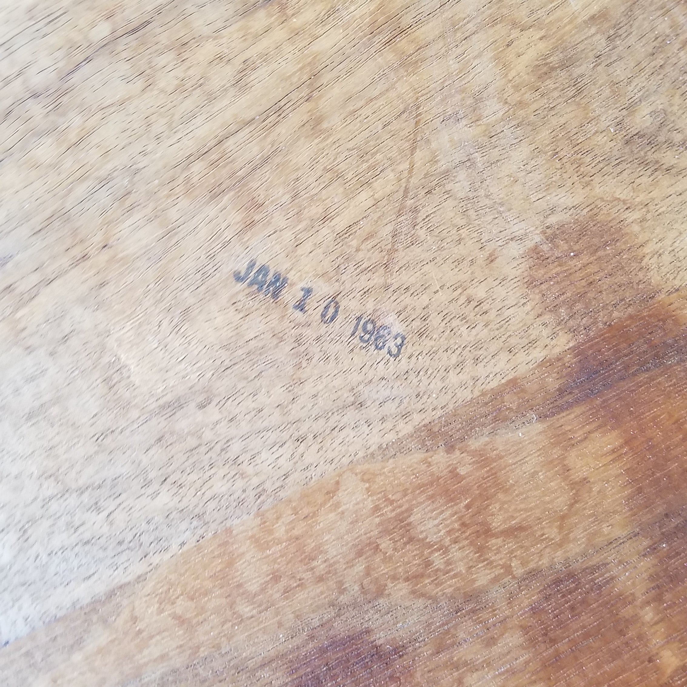 Makers Mark of American Mid-Century Modern Prelude Walnut Surfboard Coffee Table in Seattle, Washington.