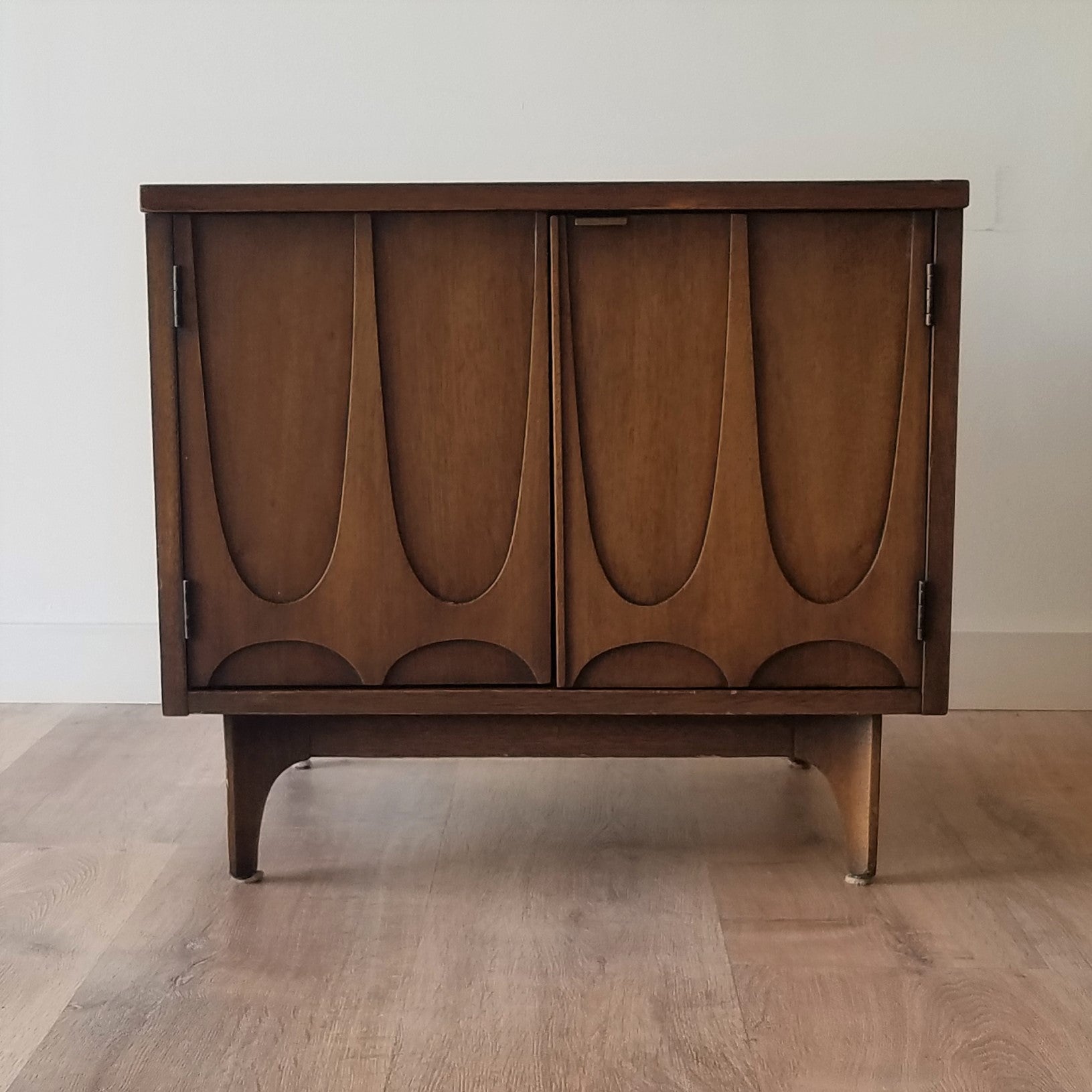 Front view of American Mid-Century Modern Brasilia Nightstand by Broyhill in Seattle, WA.