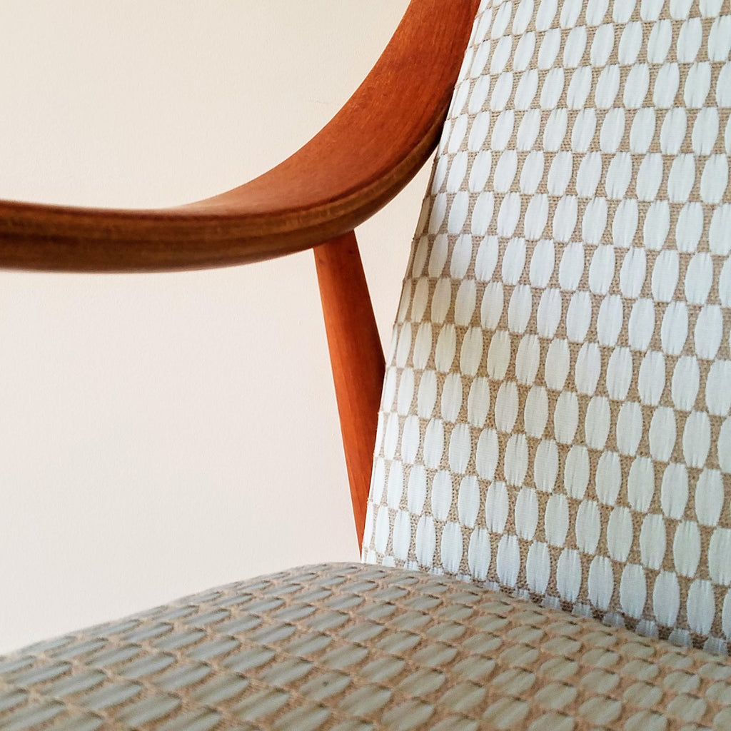Detail View of a Danish Modern Lounge Chair designed by  Peter Hvidt & Orla Molgaard-Nielsen for France and Son. See this chair and other refinished vintage furniture at SPARKLEBARN in Ballard.