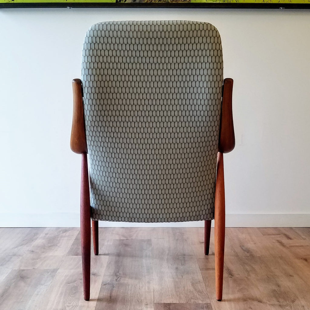 Back View of a Scandinavian Lounge Chair designed by Peter Hvidt & Orla Molgaard-Nielsen for France and Son. See this chair and other refinished vintage furniture at SPARKLEBARN in Ballard..