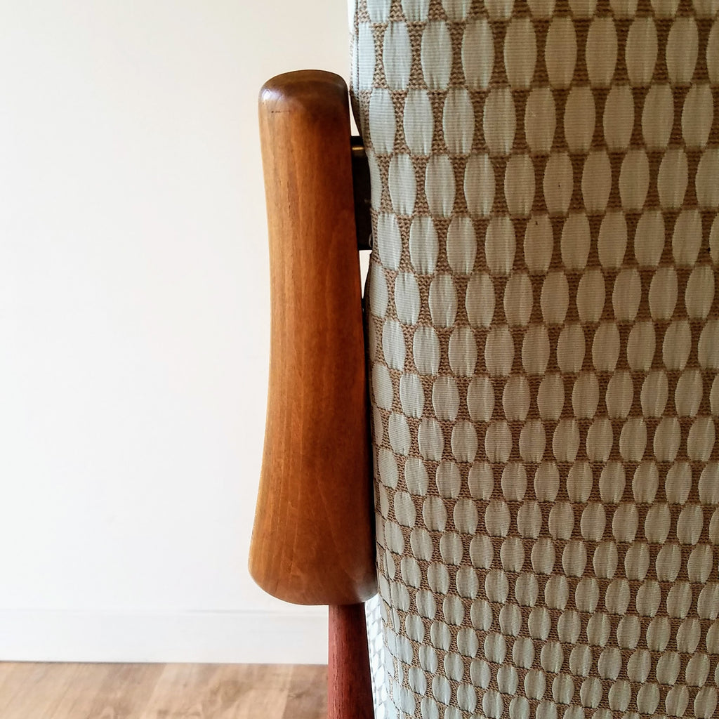 Detail View of a Danish Modern Lounge Chair designed by Peter Hvidt & Orla Molgaard-Nielsen for France and Son. See this chair and other refinished vintage furniture at SPARKLEBARN in Seattle,WA.