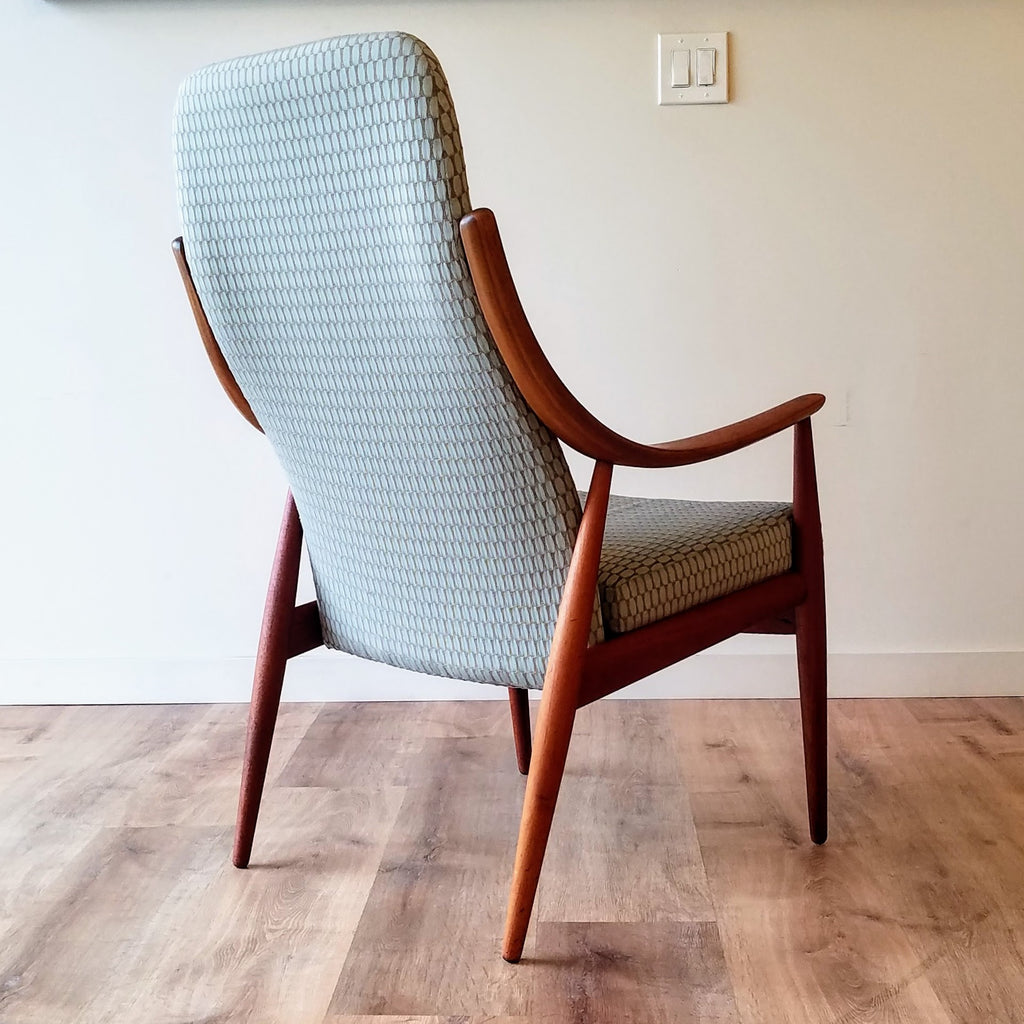 Back Quarter View of a Scandinavian Lounge Chair designed by Peter Hvidt & Orla Molgaard-Nielsen for France and Son. See this chair and other refinished vintage furniture at SPARKLEBARN in Washington State..