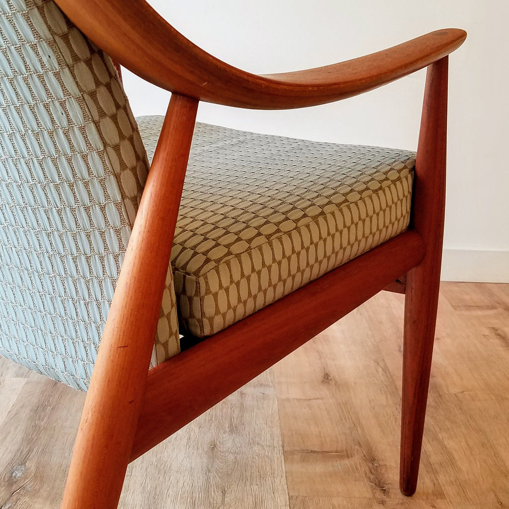 Detail View of Mid-Century of a Lounge Chair designed by  Peter Hvidt & Orla Molgaard-Nielsen for France and Son. See this chair and other refinished vintage furniture at SPARKLEBARN in Washington State.