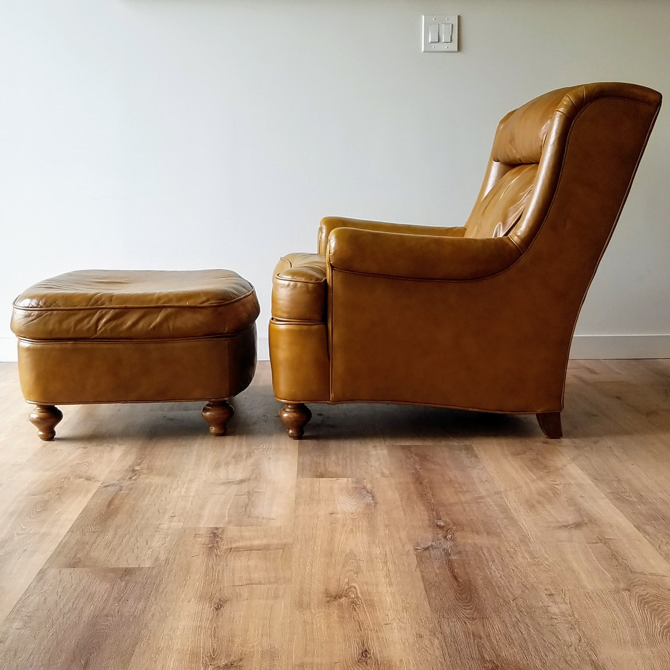 Drexel Heritage Leather Chair + Ottoman