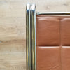 Detail View of a Retro Chrome Dining Chair with Brown Vinyl Seat and Backrests. Find them at SPARKLEBARN in Seattle.