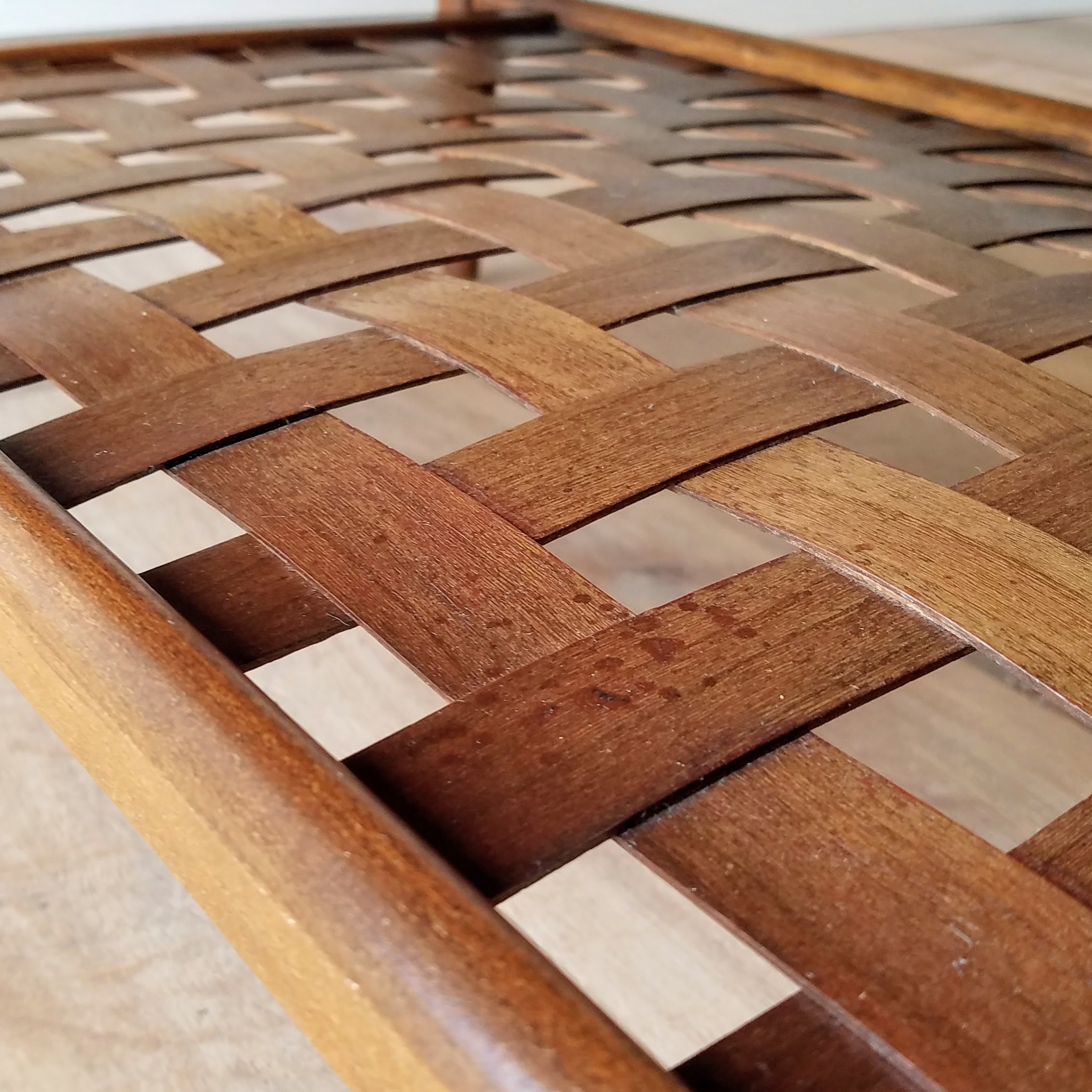 Lane 'Award' Surfboard Coffee Table with Woven Lower Shelf. More Vintage Furniture at SPARKLEBARN in Seattle, WA in Ballard.