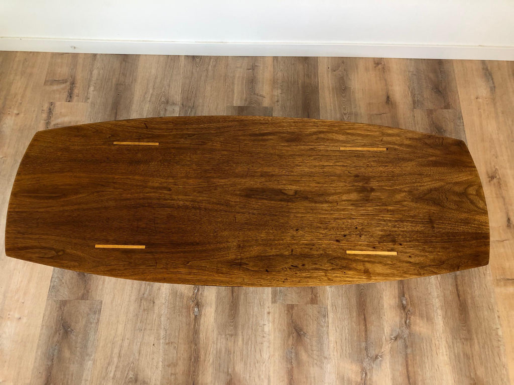 Top view of a American Mid-Century Modern surfboard coffee table designed by Abel Sorensen for Knoll. Find this at SPARKLEBARN in Seattle, WA next to the Nordic Museum in Ballard.