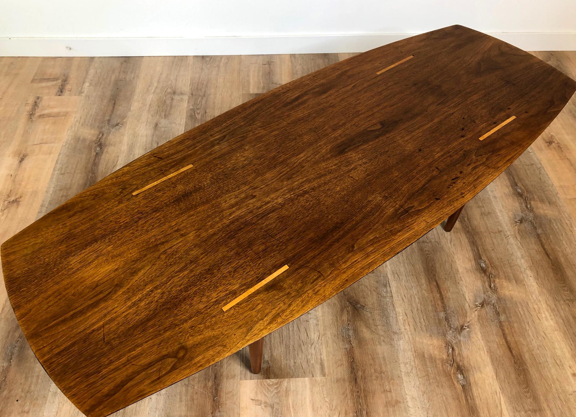 Top view of a vintage Mid-Century Modern surfboard coffee table designed by Abel Sorensen for Knoll. Find this at SPARKLEBARN in Seattle, WA next to the Nordic Museum in Ballard.