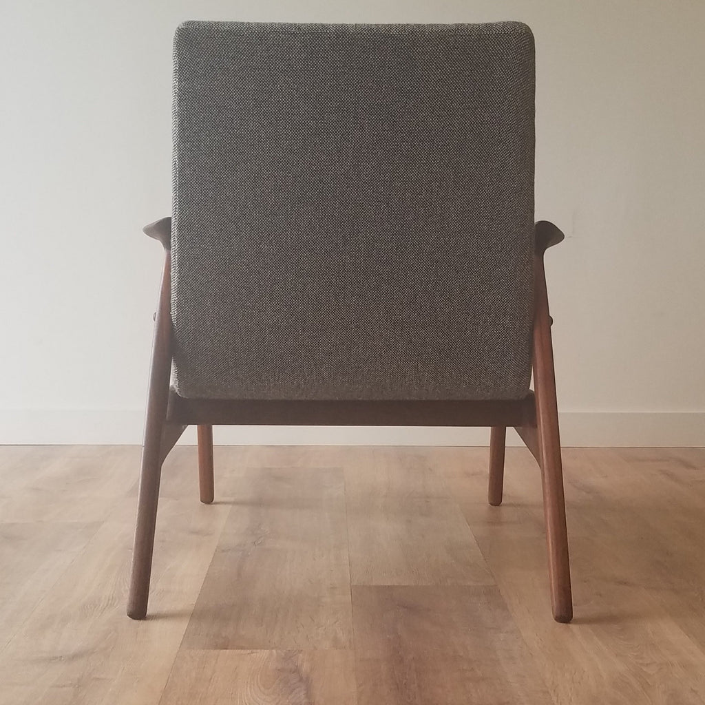 Back view of Danish Mid-Century Modern Arne Hovmand-Olsen Easy Lounge Chair (model 240) in Seattle, Washington.