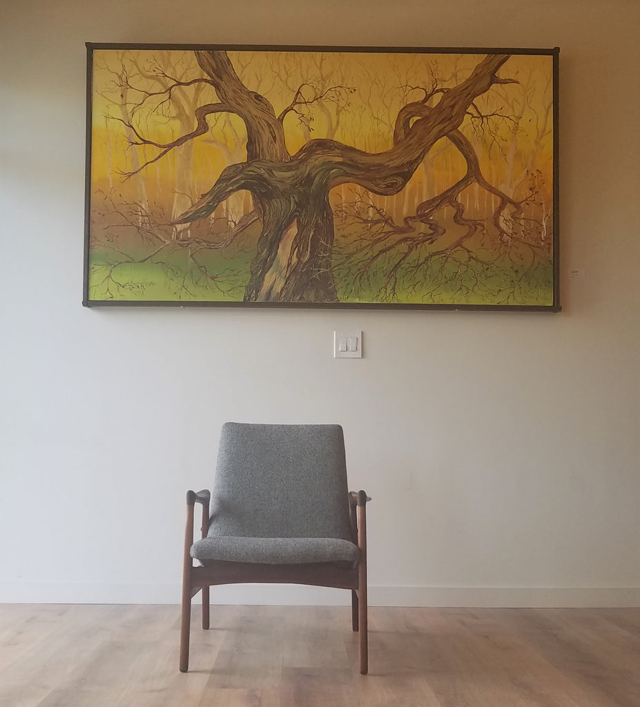Front  view of Danish Mid-Century Modern Arne Hovmand-Olsen Easy Lounge Chair (model 240) in Seattle, Washington.